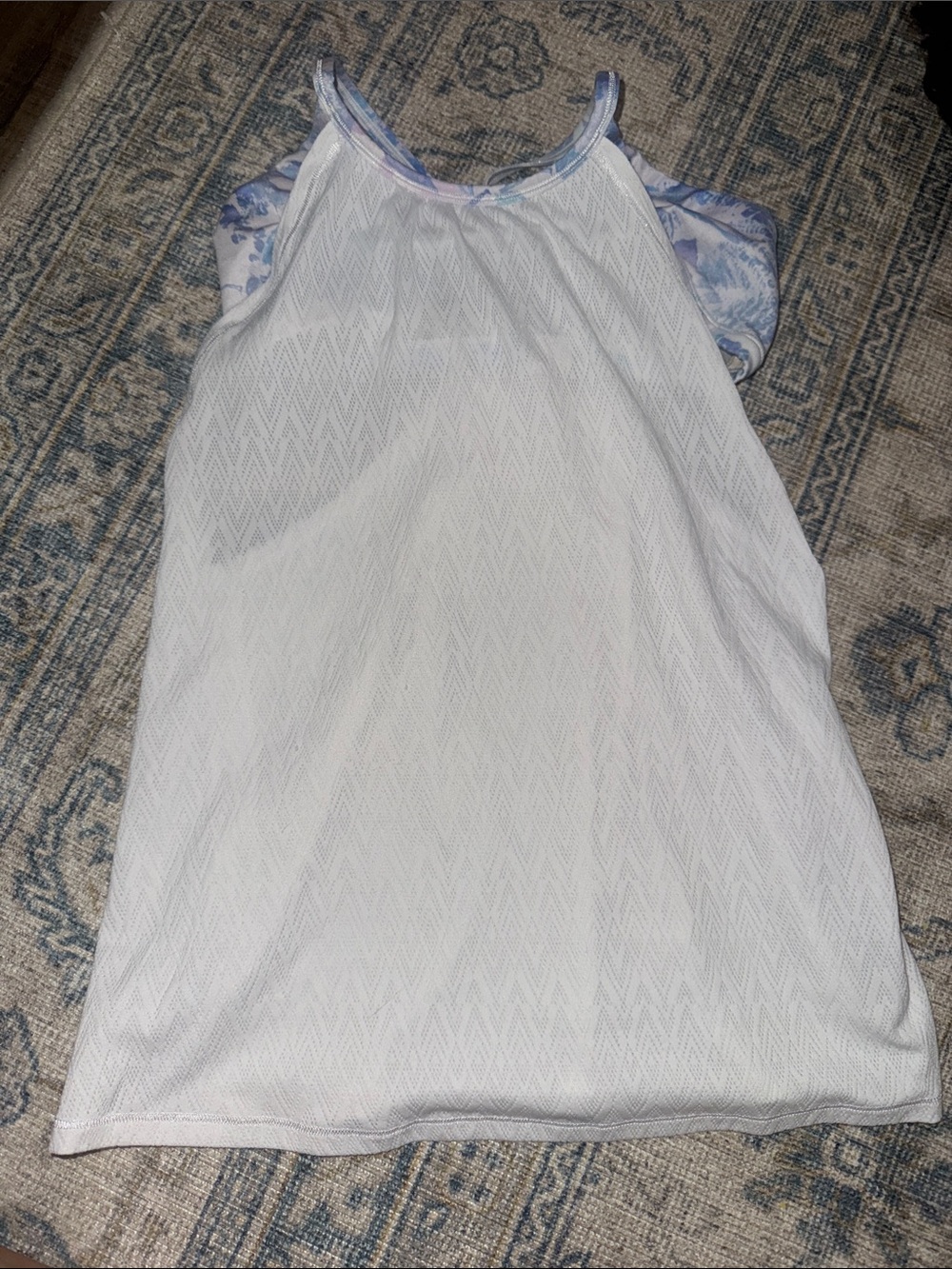 Ivivva White Girls Tank with Blue Floral Trim built in bra